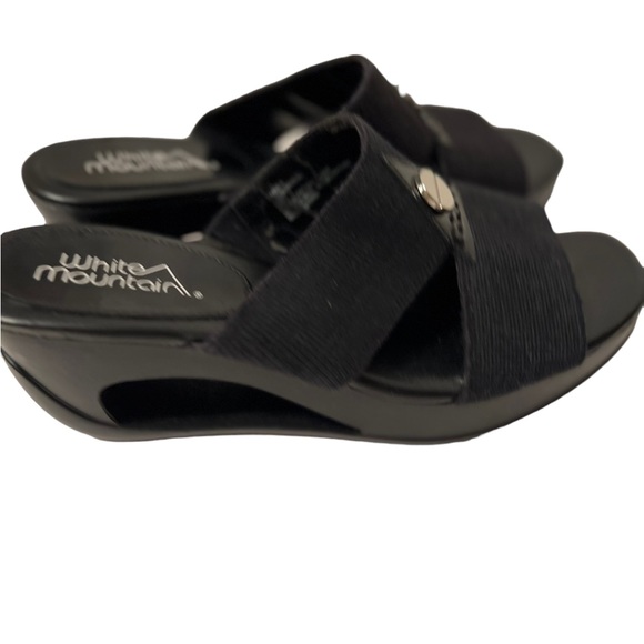 White Mountain Black stretch Band Platform Shoes Size 6M - Picture 3 of 6